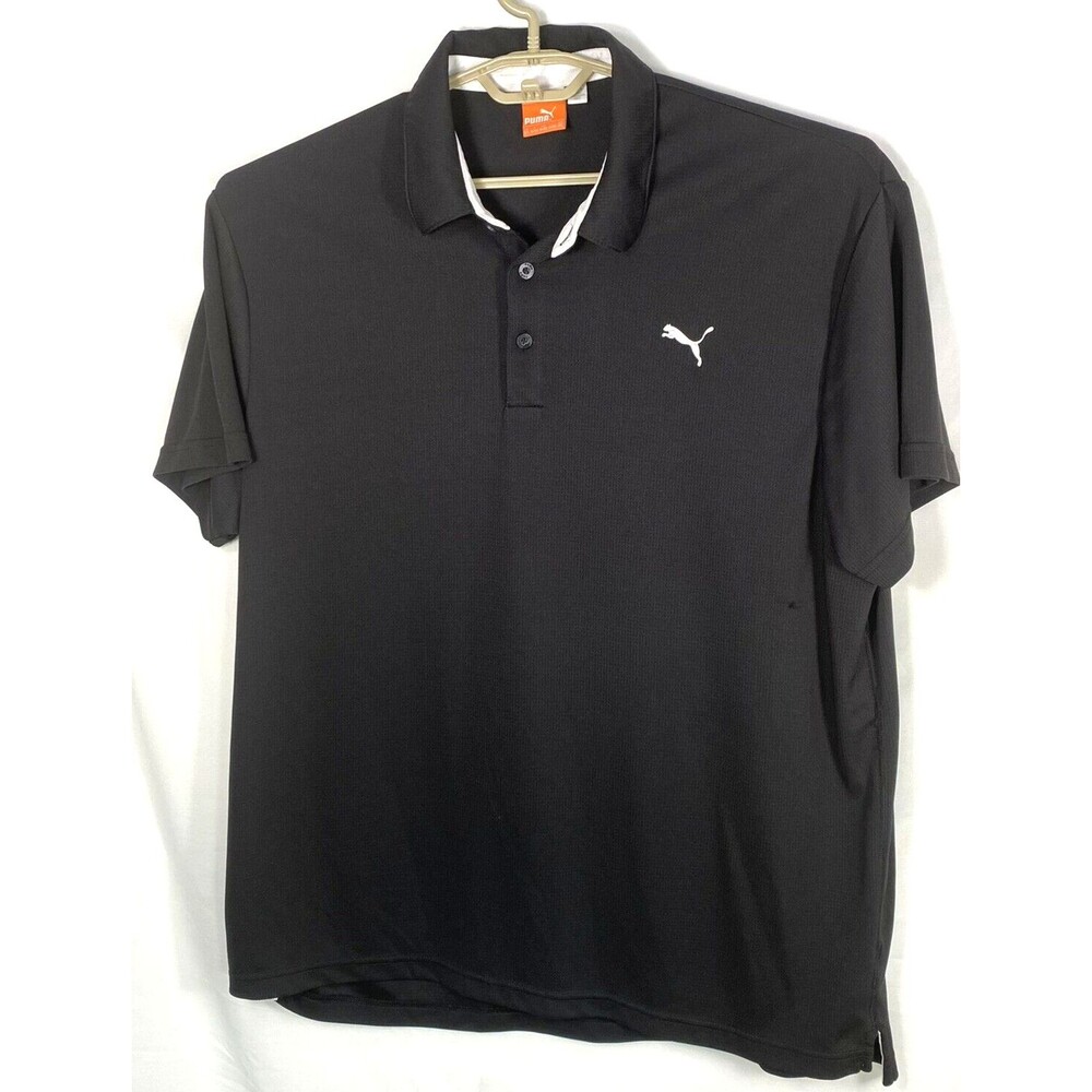 PUMA Sport Lifestyle Black Mess Embroidered Logo Polo Shirt XXL with defect